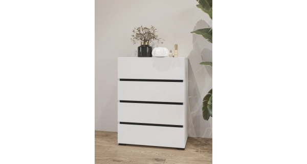 Komoda BONIFACIO 4S 60 cm, bílá/černá