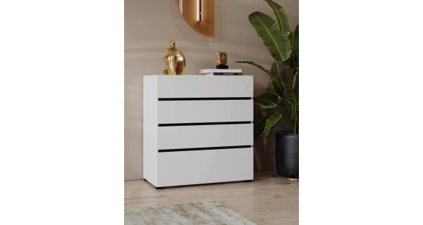 Komoda BONIFACIO 4S 80 cm, bílá/černá