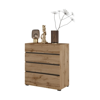 Komoda BONIFACIO 4S 80 cm, dub wotan/černá