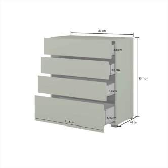 Komoda BONIFACIO 4S 80 cm, zelená/černá