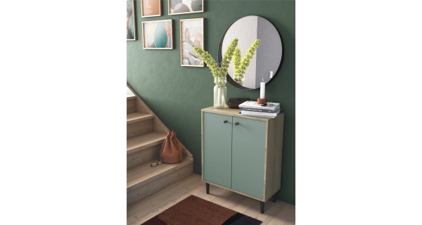 Komoda BOREROS 2D, dub kronberg/zelená