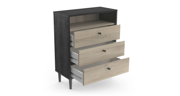 Komoda BOREROS 3S, černá struktura/dub kronberg