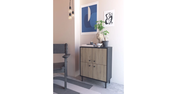 Komoda BOREROS 4D, černá struktura/dub kronberg