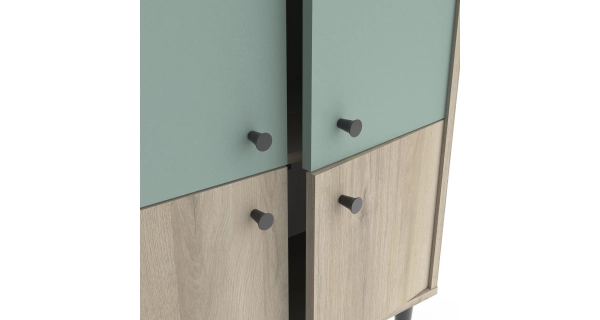Komoda BOREROS 4D, dub kronberg/zelená
