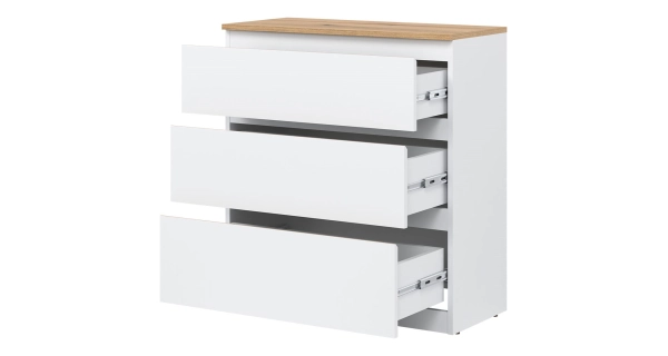 Komoda BORROMEO 3S, bílá/dub evoke