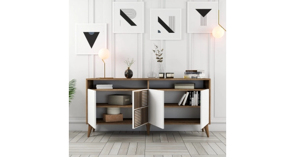 Komoda BRADLEY 160 cm, vlašský ořech/bílá