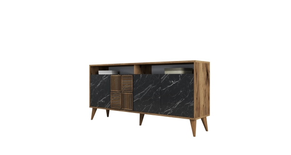 Komoda BRADLEY 160 cm, vlašský ořech/mramor černý