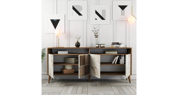 Komoda BRADLEY, vlašský ořech/bílý mramor