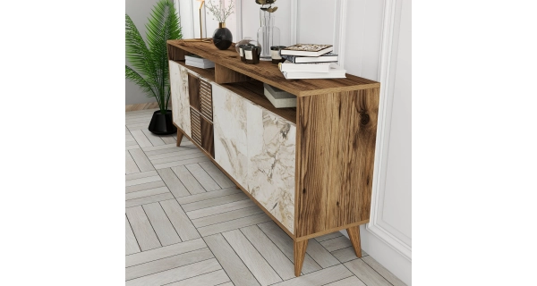 Komoda BRADLEY, vlašský ořech/bílý mramor