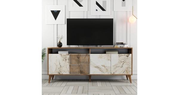 Komoda BRADLEY, vlašský ořech/bílý mramor