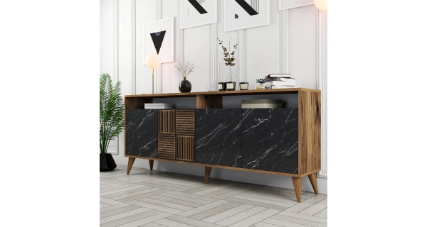 Komoda BRADLEY, vlašský ořech/černá