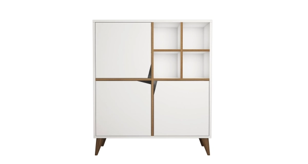 Komoda CERA, bílá/vlašský ořech