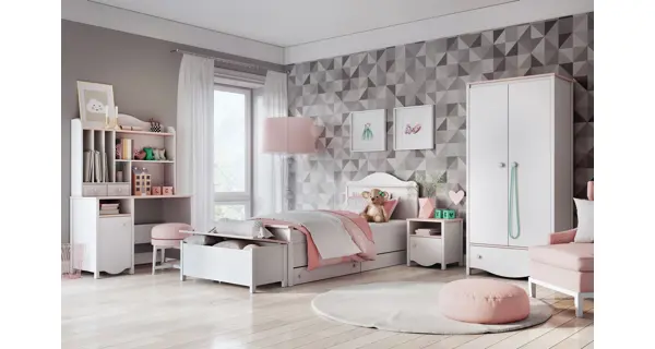 Komoda CHAUL 3S, bílá/růžová