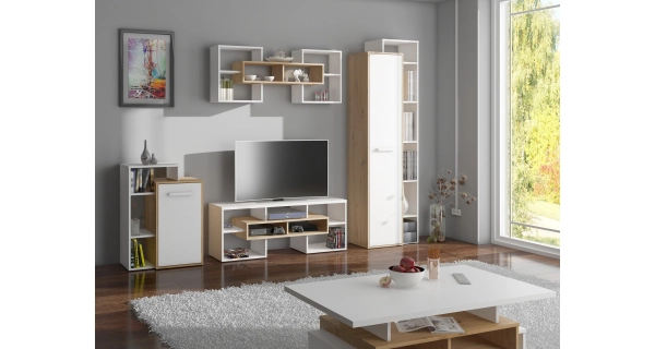 Komoda DORINDA 1D levá, dub artisan/bílá, 5 let záruka