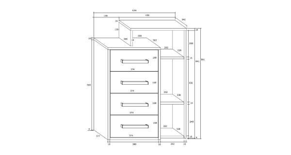 Komoda DORINDA 4S pravá, dub sonoma/bílá, 5 let záruka