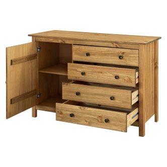 Komoda DWAYNE 1D4S, masiv borovice, vosk