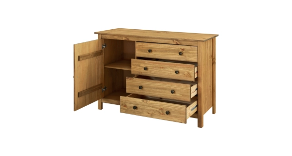 Komoda DWAYNE 1D4S, masiv borovice, vosk