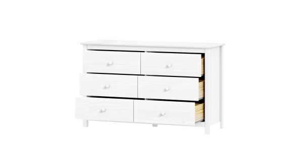 Komoda DWAYNE 6S, masiv borovice bílá