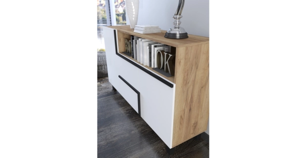 Komoda DZENGAL 2D2S, craft zlatý/bílá, 5 let záruka