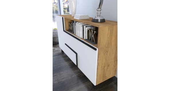 Komoda DZENGAL 2D2S, dub burgundský/bílá, 5 let záruka