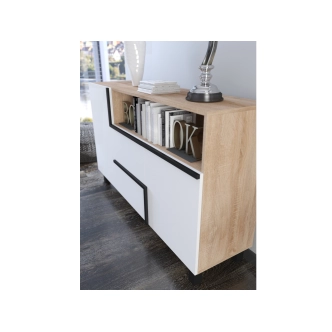 Komoda DZENGAL 2D2S, dub sonoma/bílá, 5 let záruka