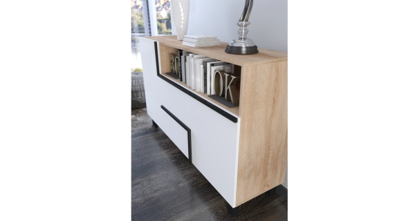 Komoda DZENGAL 2D2S, dub sonoma/bílá, 5 let záruka