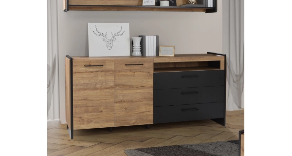 Komoda EVIA 2D3S, dub waterford/černá, 5 let záruka