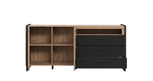 Komoda EVIA 2D3S, dub waterford/černá, 5 let záruka