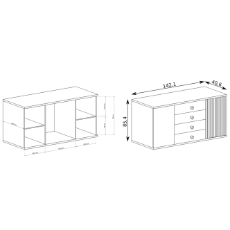 Komoda FRAGILIS 2D4S na nohách, dub artisan/černá