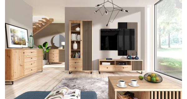 Komoda FRAGILIS 2D4S na nohách, dub artisan/černá