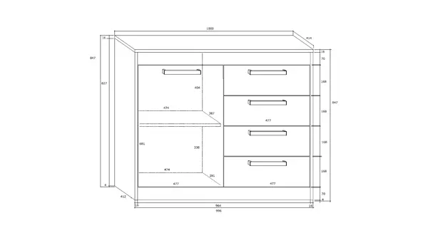Komoda GATTON 1D4S, craft zlatý/craft bílý, 5 let záruka