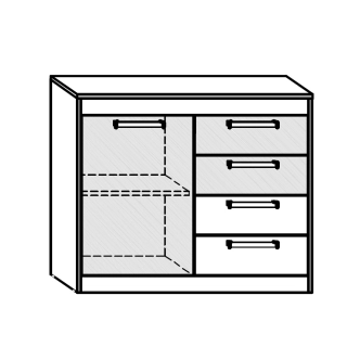Komoda GATTON 1D4S, dub artisan/bílý lesk, 5 let záruka