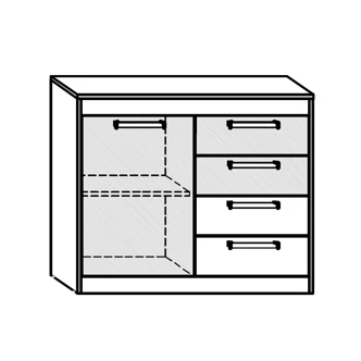 Komoda GATTON 1D4S, dub artisan/bílý lesk