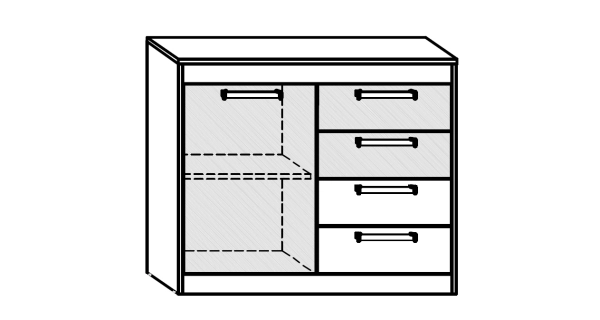 Komoda GATTON 1D4S, dub sonoma/bílý lesk, 5 let záruka
