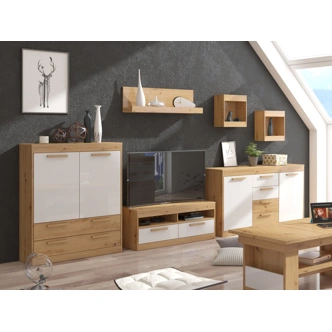 Komoda GATTON 2D2S, dub artisan/bílý lesk