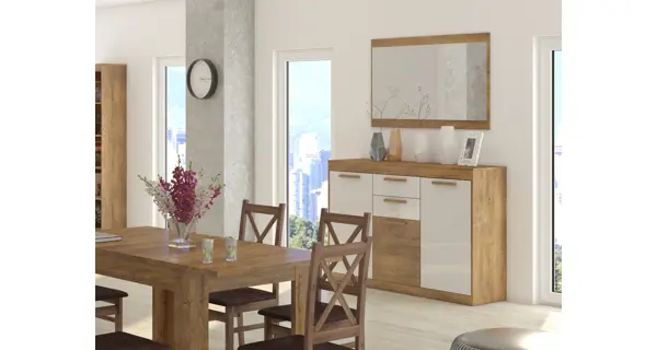 Komoda GATTON 3D2S, dub burgundský/bílý lesk