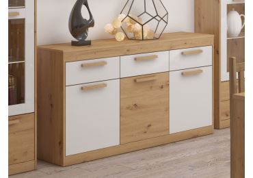 Komoda GATTON 3D3S, dub artisan/bílý lesk