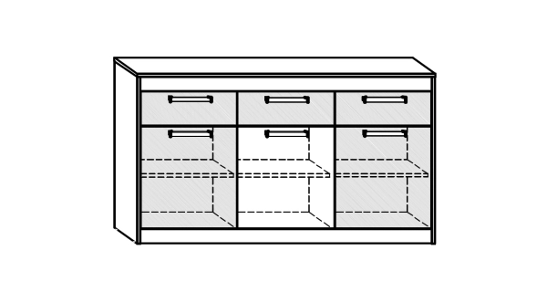 Komoda GATTON 3D3S, dub burgundský/bílý lesk, 5 let záruka