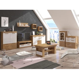 Komoda GATTON 4S, dub artisan/bílý lesk, 5 let záruka