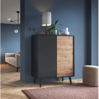 Komoda GIFU 2D, černý grafit/dub