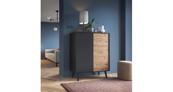 Komoda GIFU 2D, černý grafit/dub