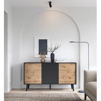 Komoda GIFU 3D, černý grafit/dub