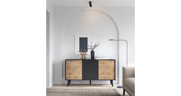 Komoda GIFU 3D, černý grafit/dub