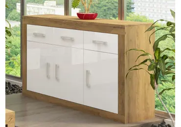 Komoda GOUDINI 3D3S, dub burgundský/bílý lesk