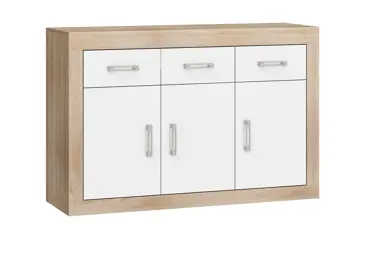 Komoda GOUDINI 3D3S, dub sonoma/bílý lesk