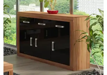 Komoda GOUDINI 3D3S, švestka wallis/černý lesk