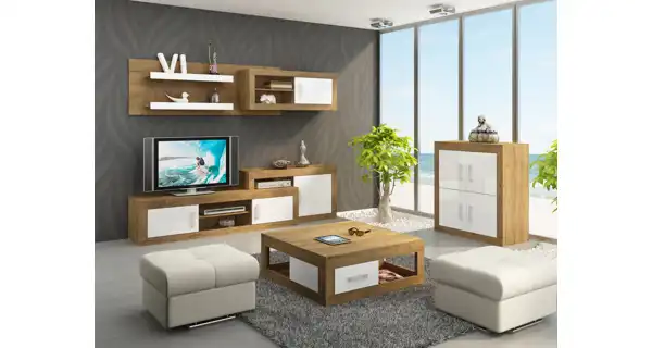 Komoda GOUDINI 4D, dub burgundský/bílý lesk