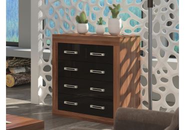 Komoda GOUDINI 4S, švestka wallis/černý lesk 