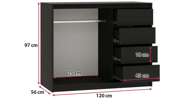 Komoda HARAZIA 120, černá/dub lefkas