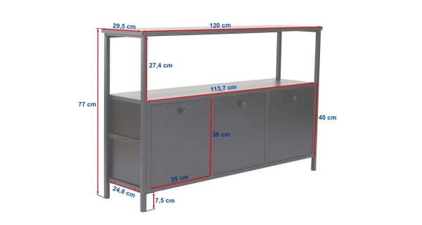 Komoda HELTRE, atlantská borovice/černá